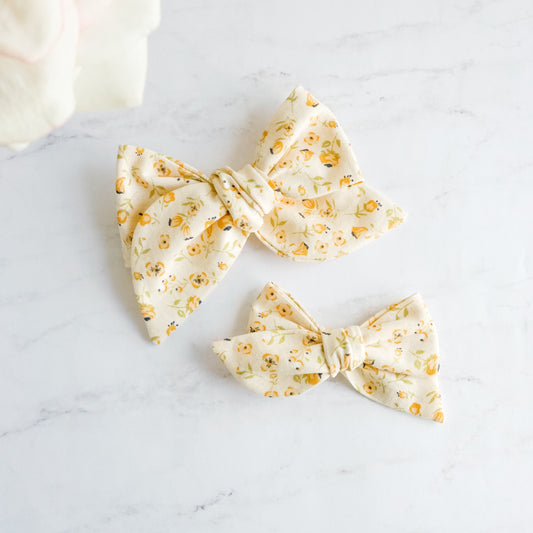 Handtied Fabric Bow - Yellow Mini Mae