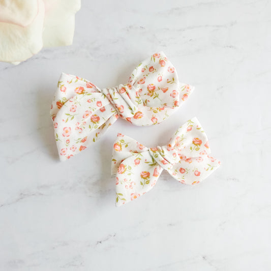 Handtied Fabric Bow - White Mini Mae