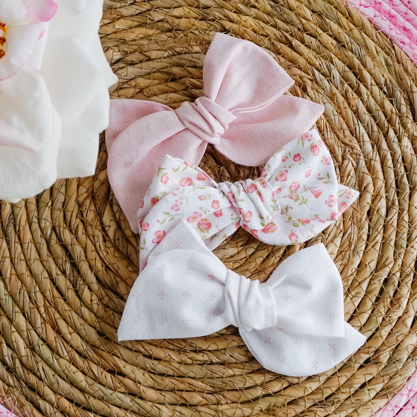 Handtied Fabric Bow - Pink Chicken Wire