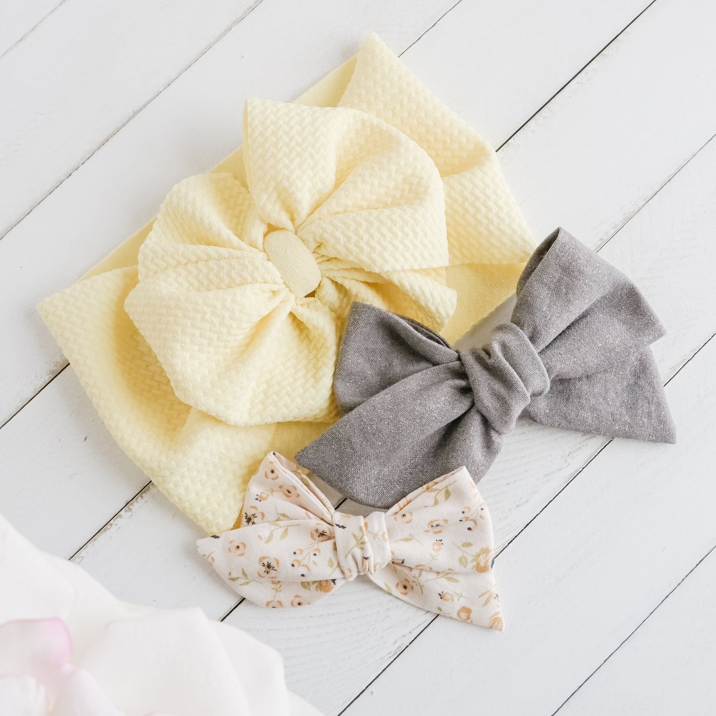 Handtied Fabric Bow - Yellow Mini Mae