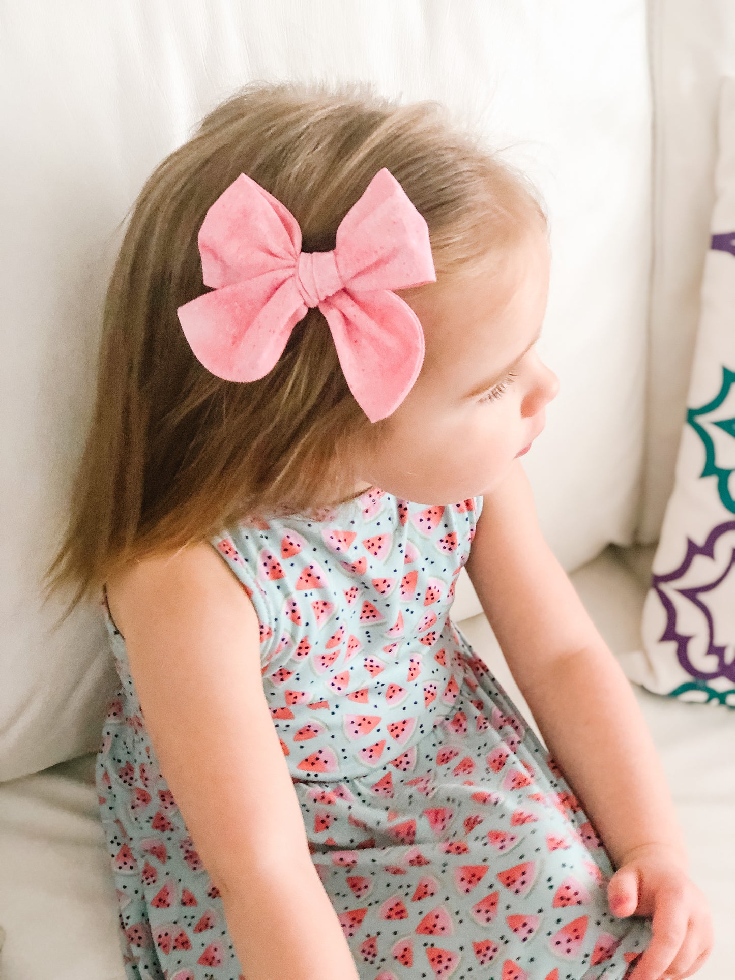 Handtied Fabric Bow - Pink Speckle